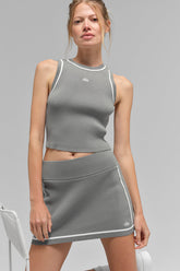 Ribbed Sweater Knit Highline Cropped Tank - Lunar Grey/White